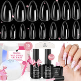 Beetles Gel Nail Kit clear almond tips extension for at-home manicure.