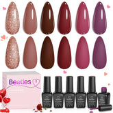 Beetles gel nail polish Plum and Burgundy set bottles displayed for color variety.