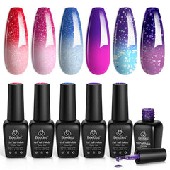 Beetles Gel Polish changement couleur rose, effet chaud sur les ongles.