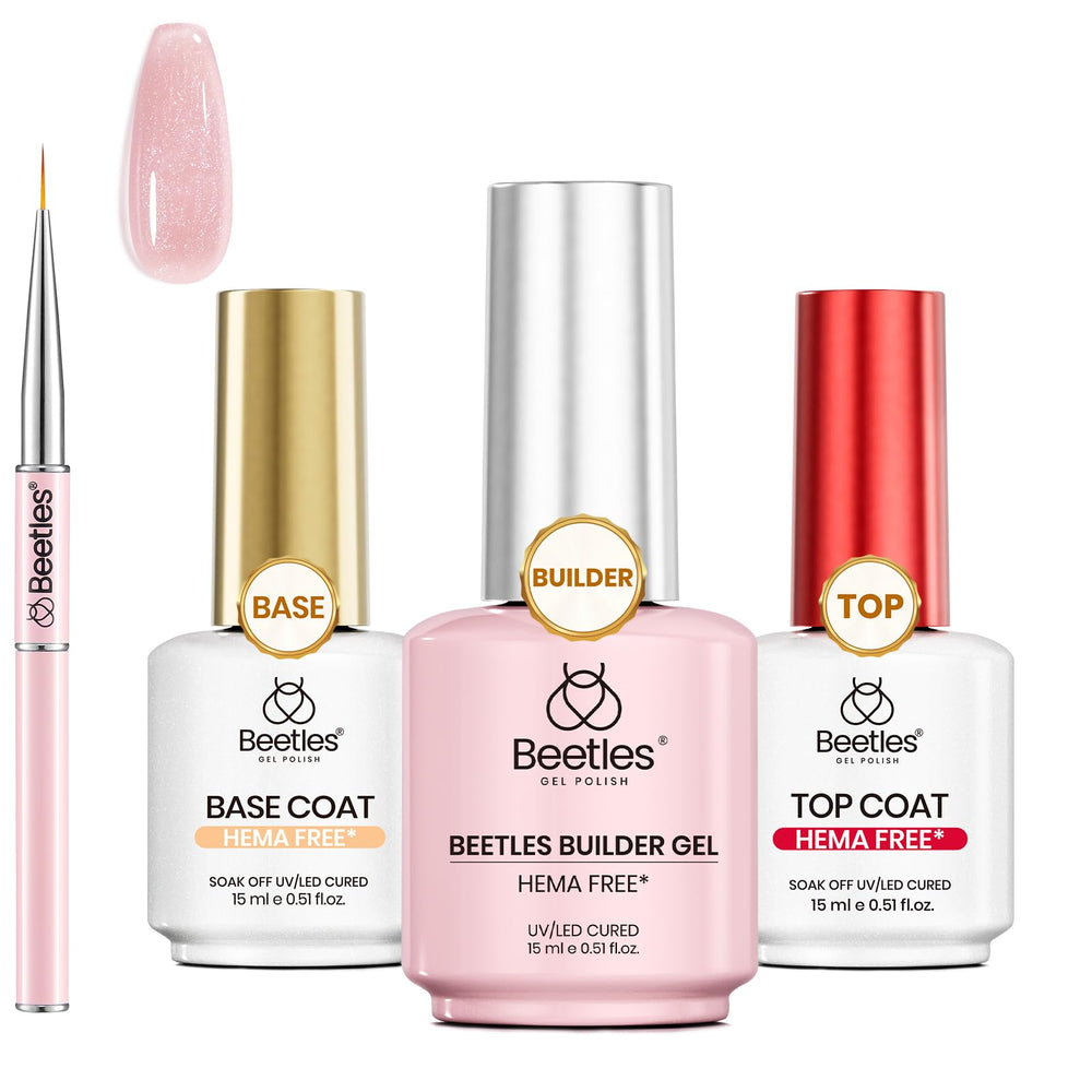 Beetles Gel Polish gel-builder rose glitter pour une manucure durable et scintillante.