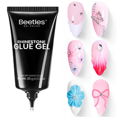 Gel Beetles Rhinestone Glue, application nette pour pierres et strass sur ongles.