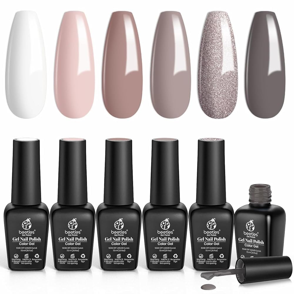 Beetles Gel Polish neutre, ensemble 6 couleurs pour une manucure polyvalente et moderne.