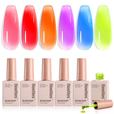 Beetles Jelly Gel Polish ensemble de 6 couleurs néon pour ongles éclatants.