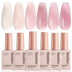 Beetles Jelly Gel vernis à ongles ensemble six couleurs nude rose, idéal pour une manucure moderne.