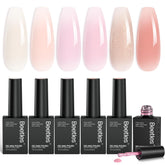 Beetles Jelly Gel Set offre une palette rose pêche neutre pour des ongles délicats.