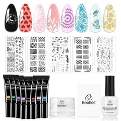 Gel d’impression Beetles pour ongles, 8 couleurs visibles pour des motifs nets.