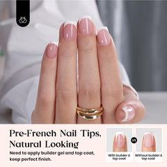Beetles ongles à poser rose pâle en gros plan, allure chic.