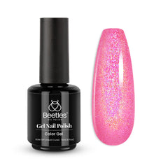 Beetles Pink Glitter Gel Polish, flacon rose diamant, éclat durable.