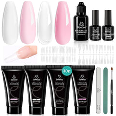 Beetles Poly Nail Extension Kit – couleurs rose et blanc pour des ongles élégants et durables.