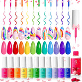 Beetles Rainbow Gel Liner Set swatches show vivid neon colors for crisp nail art lines.