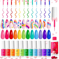 Beetles Rainbow Gel Liner Set swatches show vivid neon colors for crisp nail art lines.