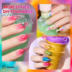 Beetles Jelly Gel Polish : application en couches transparentes pour une finition glacée.