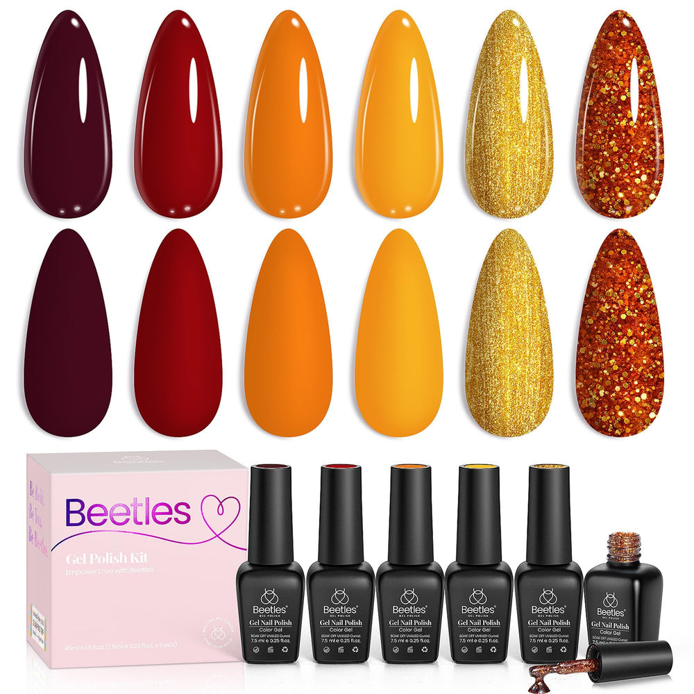 Beetles Gel Polish ensemble six couleurs pour une manucure durable et polyvalente.