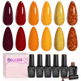 Beetles Gel Polish ensemble six couleurs pour une manucure durable et polyvalente.