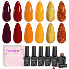 Beetles Gel Polish ensemble six couleurs pour une manucure durable et polyvalente.
