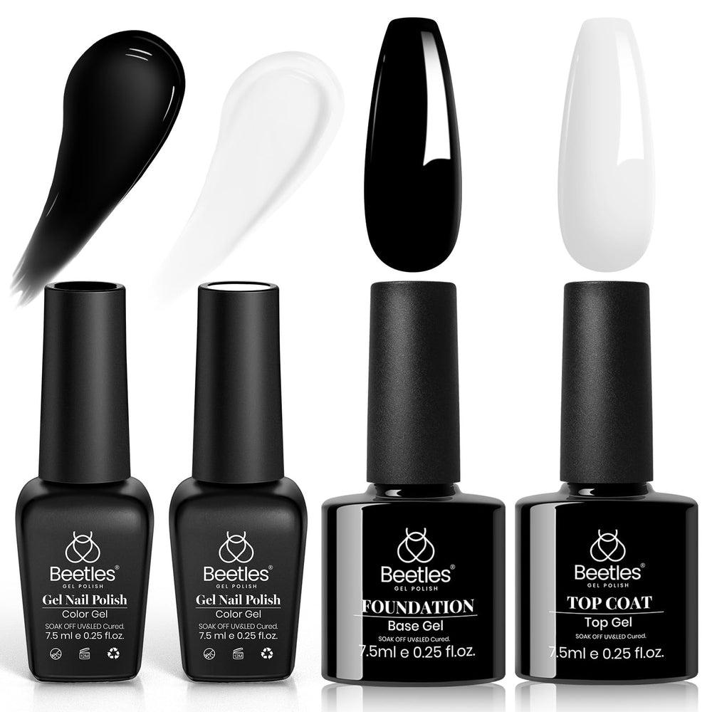 Beetles noir et blanc vernis gel – ensemble 4 pièces pour l'art des ongles polyvalent et durable.