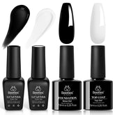Beetles noir et blanc vernis gel – ensemble 4 pièces pour l'art des ongles polyvalent et durable.