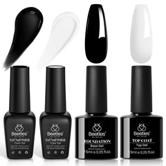 Beetles noir et blanc vernis gel – ensemble 4 pièces pour l'art des ongles polyvalent et durable.