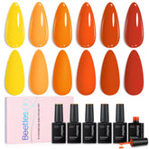 Beetles Gel Polish Orange – ensemble 6 couleurs, variation vibrante pour vos looks.