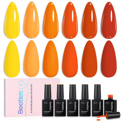 Beetles Gel Polish Orange – ensemble 6 couleurs, variation vibrante pour vos looks.
