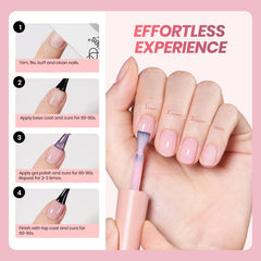 Beetles vernis gel rose clair translucide pour une manucure française.