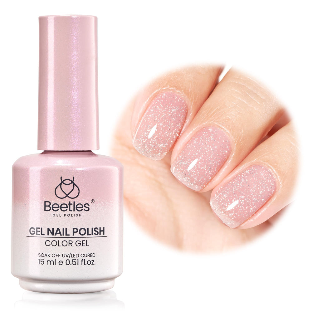 Beetles vernis gel rose pailleté, brillant durable pour une manucure éclatante.