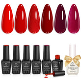 Beetles vernis gel rouge ensemble 6 couleurs, coffret élégant pour manucure à domicile.