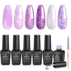 Beetles Gel Polish Violet : ensemble 6 couleurs nacrées pour une manucure éclatante.