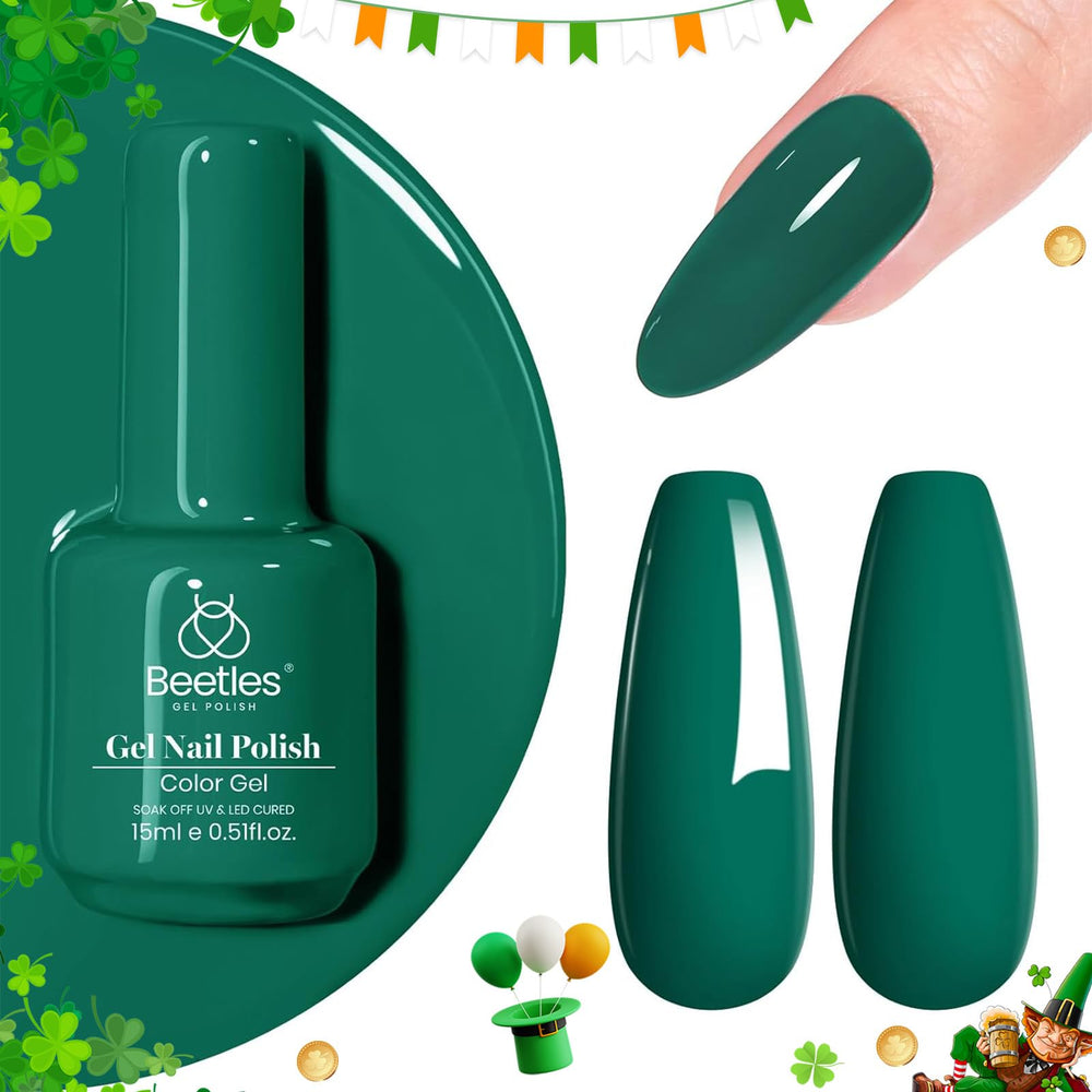 Beetles Gel Polish vert émeraude en bouteille, couleur riche et durable.