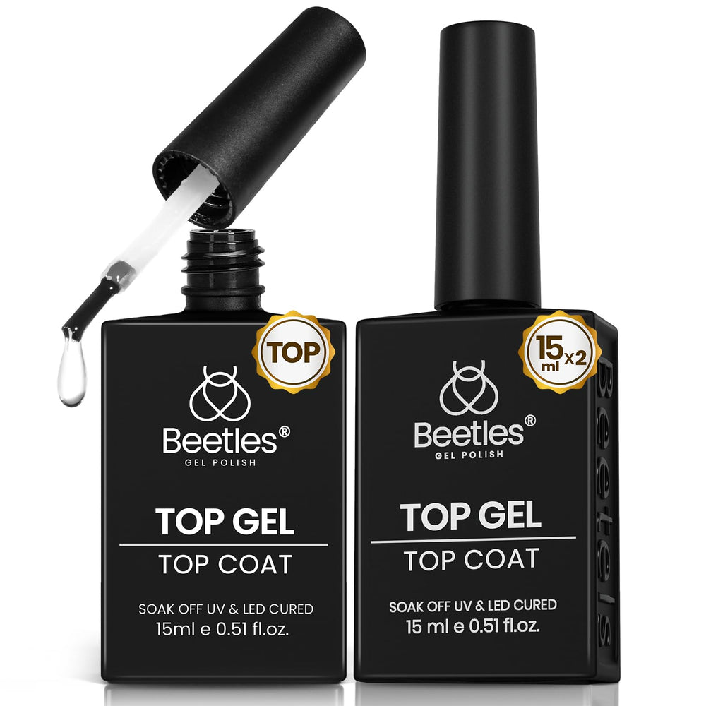 Beetles vernis-top-coat 2-pieces-15ml: bouteille claire et brillance durable.