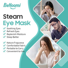 BeHoomi masque yeux steam chaleur douce d’environ 40 à 45 °C pour un confort tendre.