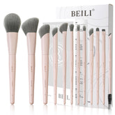 Ensemble BEILI de pinceaux maquillages rose, 12 pièces, idéal pour un look complet.
