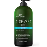 Being Naturals Aloe Gel: bouteille verte pour hydratation quotidienne.