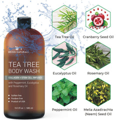 Being Naturals Tea Tree Body Wash lather for thorough cleansing and skin balance.