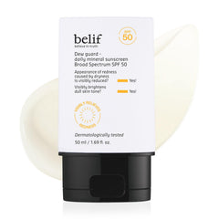 Belif Dew Guard – bouteille minérale SPF50 avec hydratation légère.