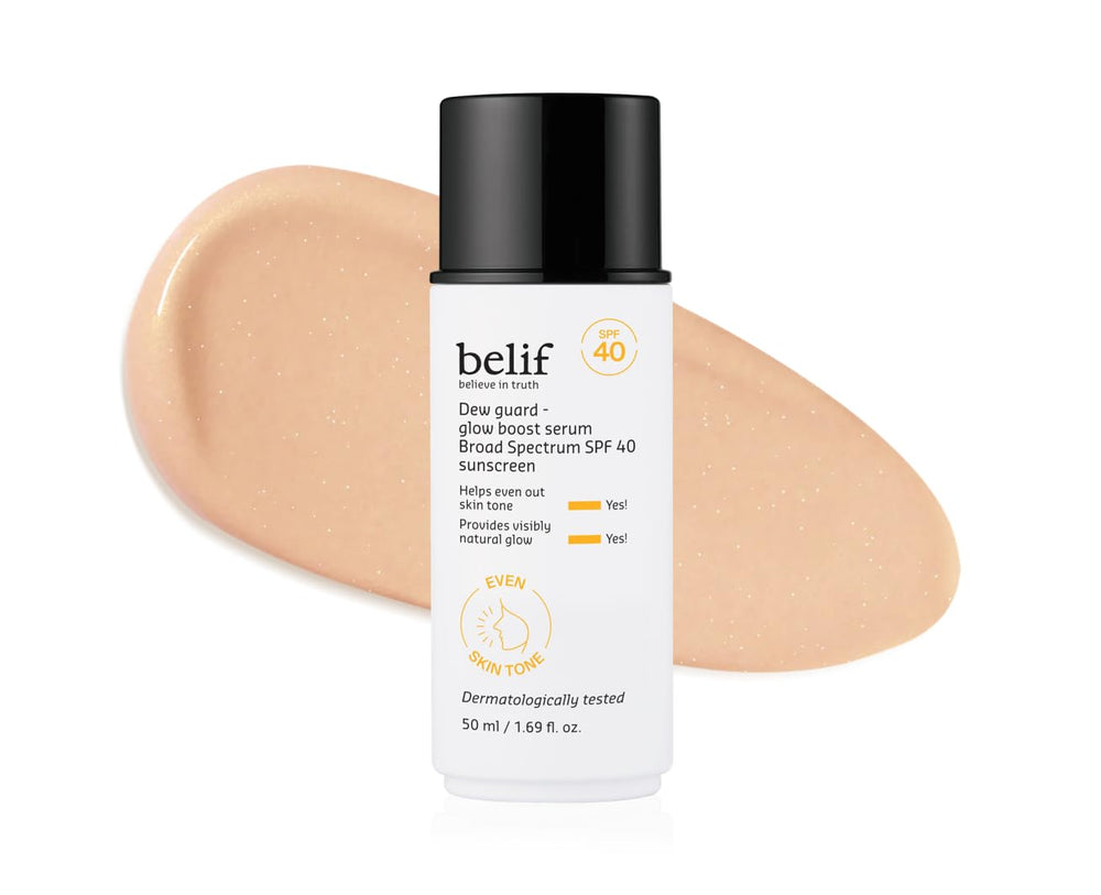 Belif Dew Guard Glow Tint en bouteille pour un éclat hydraté et uniforme.