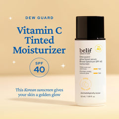 Belif Dew Guard Glow Tint avec niacinamide et vitamine C pour luminosité.