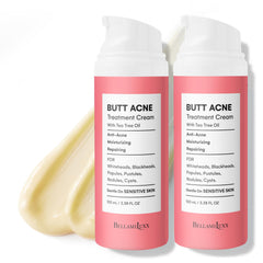 BellamiLuxx crème traitante acné du corps en bouteille, soin ciblé.
