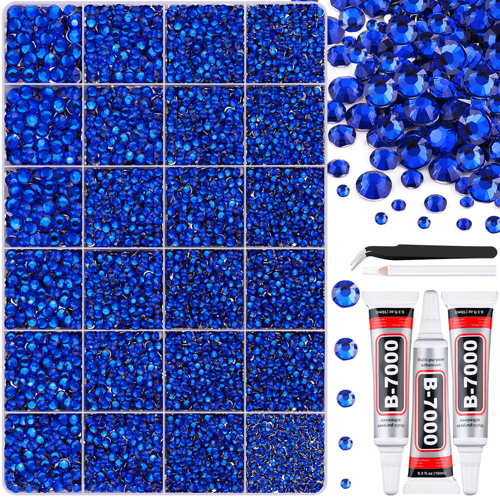 BELLEBOOST strass résine bleu royal dans boîte à 24 grilles pour créations éclatantes.