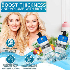 Bellisso Après-shampoing Biotine en bouteille, démêlage facilité et cheveux volumineux.