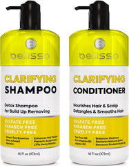 Bellisso shampoing clarifiant bouteille : nettoie en profondeur sans dessécher les longueurs.