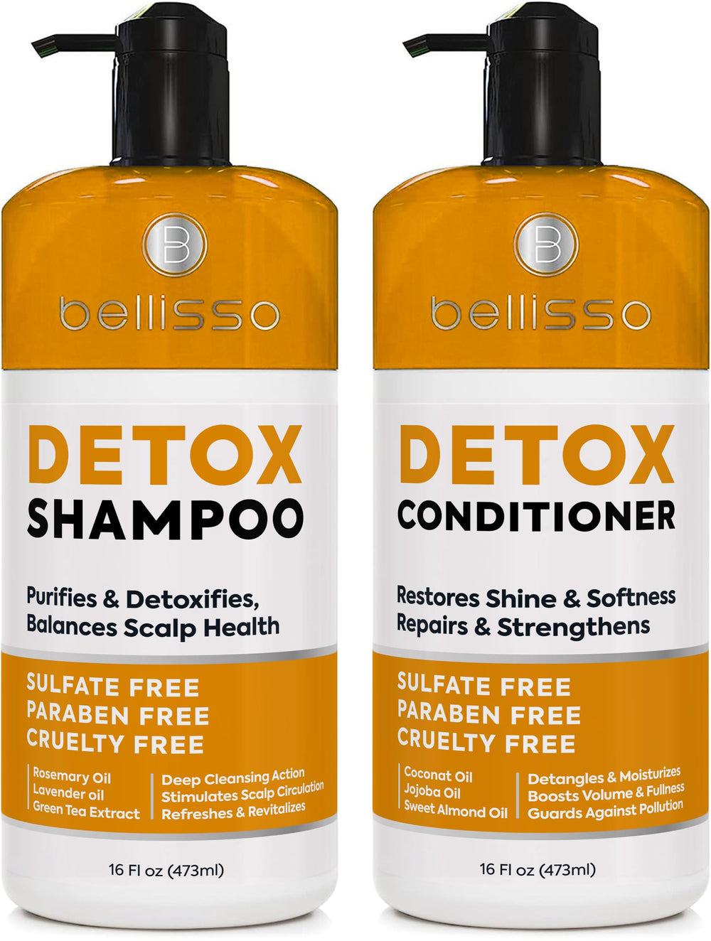 Bellisso Détox Shampoing – bouteille: purifie cuir chevelu et élimine résidus coiffants.
