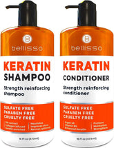 Bellisso Shampoing kératine en flacon offre plus de force et protection des mèches.