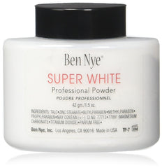 Poudre visage blanche Ben Nye, fixation légère pour maquillage clown et création fantastique.