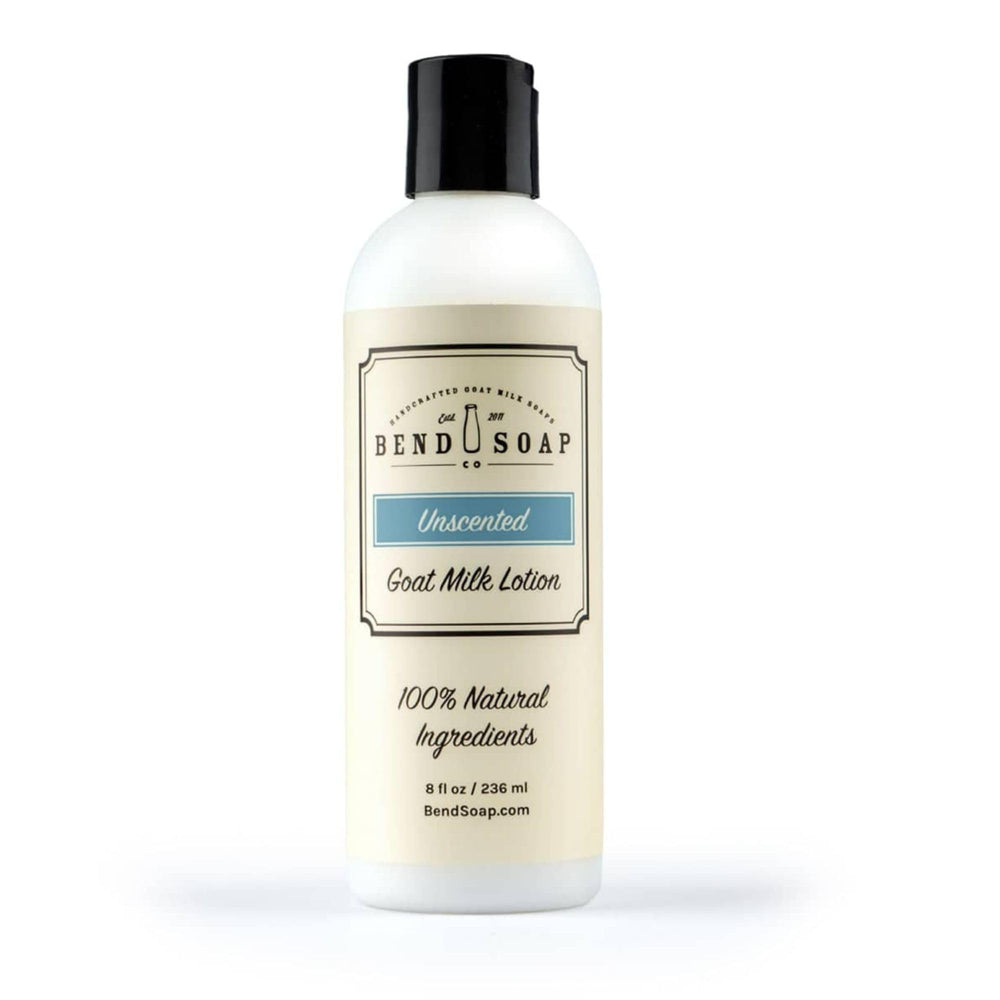 Lotion Bend Soap Company au lait de chèvre inodore, bouteille 8oz, hydratation douce pour peau sensible
