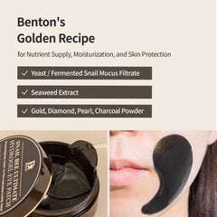 Pansement-yeux Benton Snail Bee Ultimate Hydrogel appliqué sur la peau, effet hydratant doux.