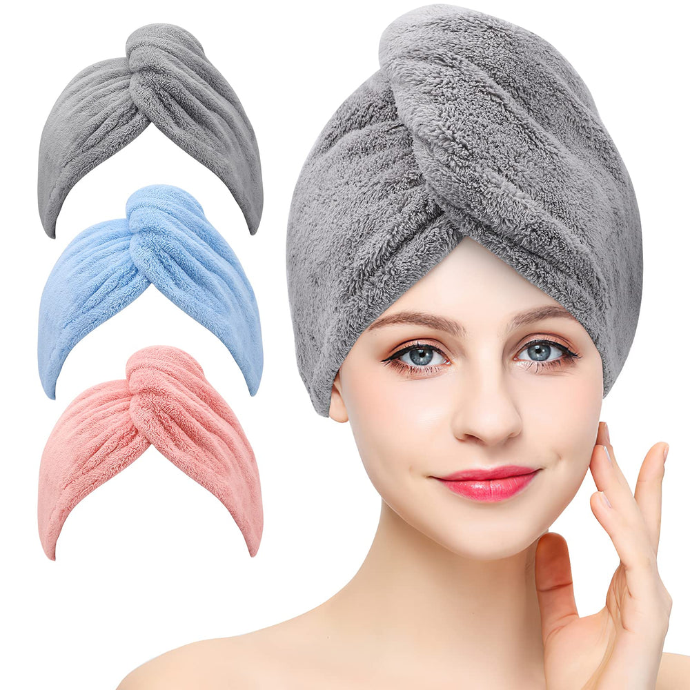 BEoffer serviette cheveux microfibre gris avec bouton, absorption rapide.