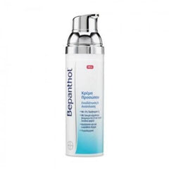 Crème visage Bepanthol régénérante en pompe, soin quotidien pratique sans parfum.