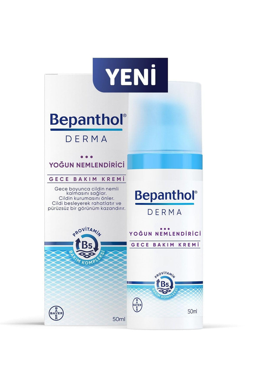 Bepanthol Derma Crème Nuit Hydratante – emballage visible pour hydratation durable.