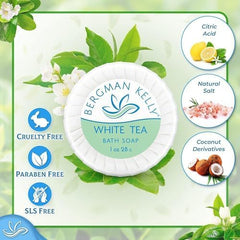 Savon BERGMAN KELLY thé blanc mini, lot de 100, pratique pour hôtels et Airbnb.